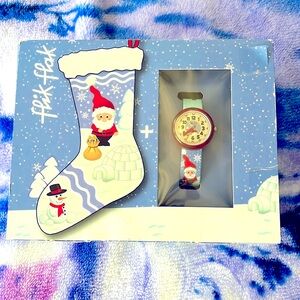 Swatch Watch Flik Flak Holiday Christmas Watch Gift Set with Christmas Stocking